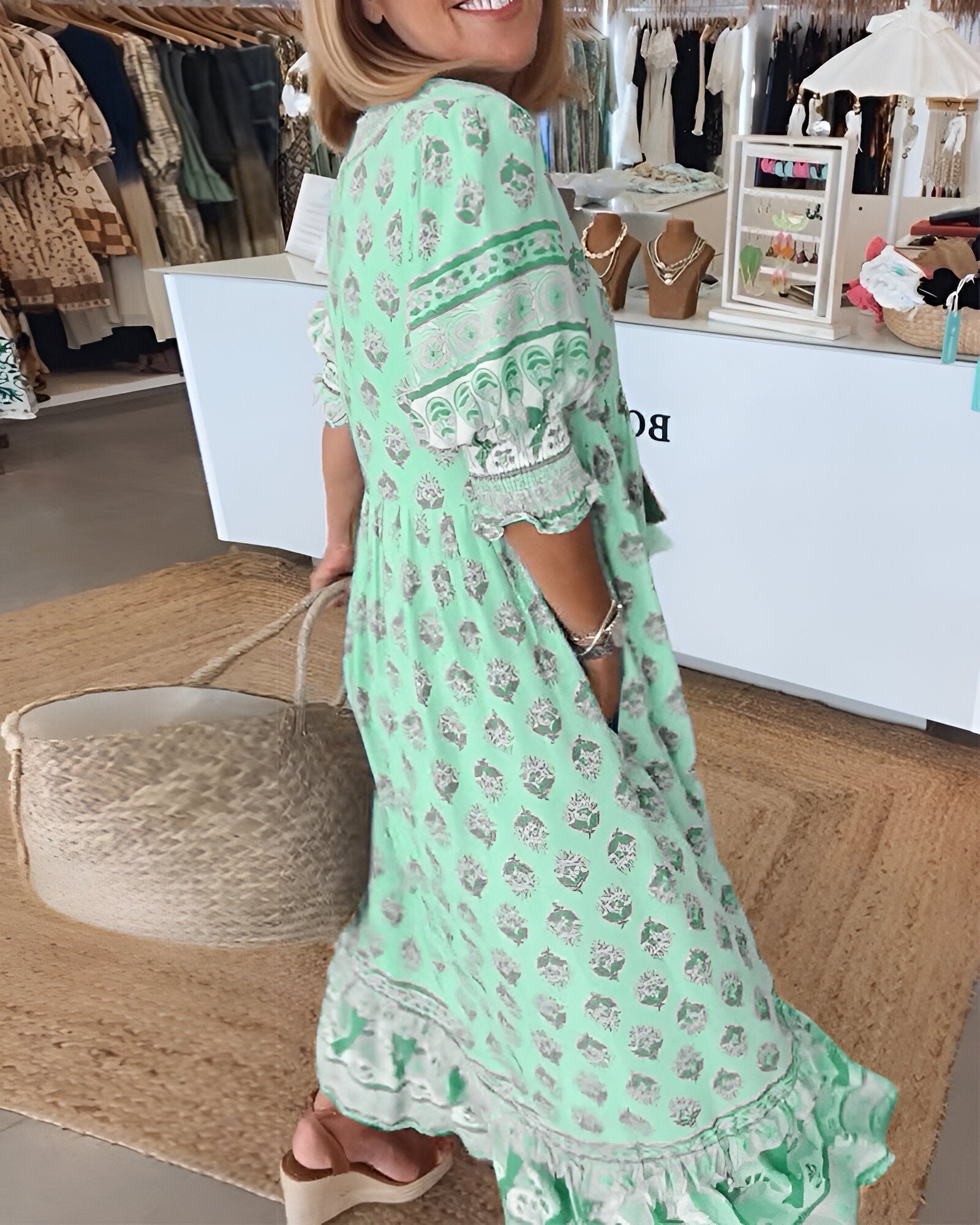 Boho-Style Floral V-Neck Maxi Dress for Women