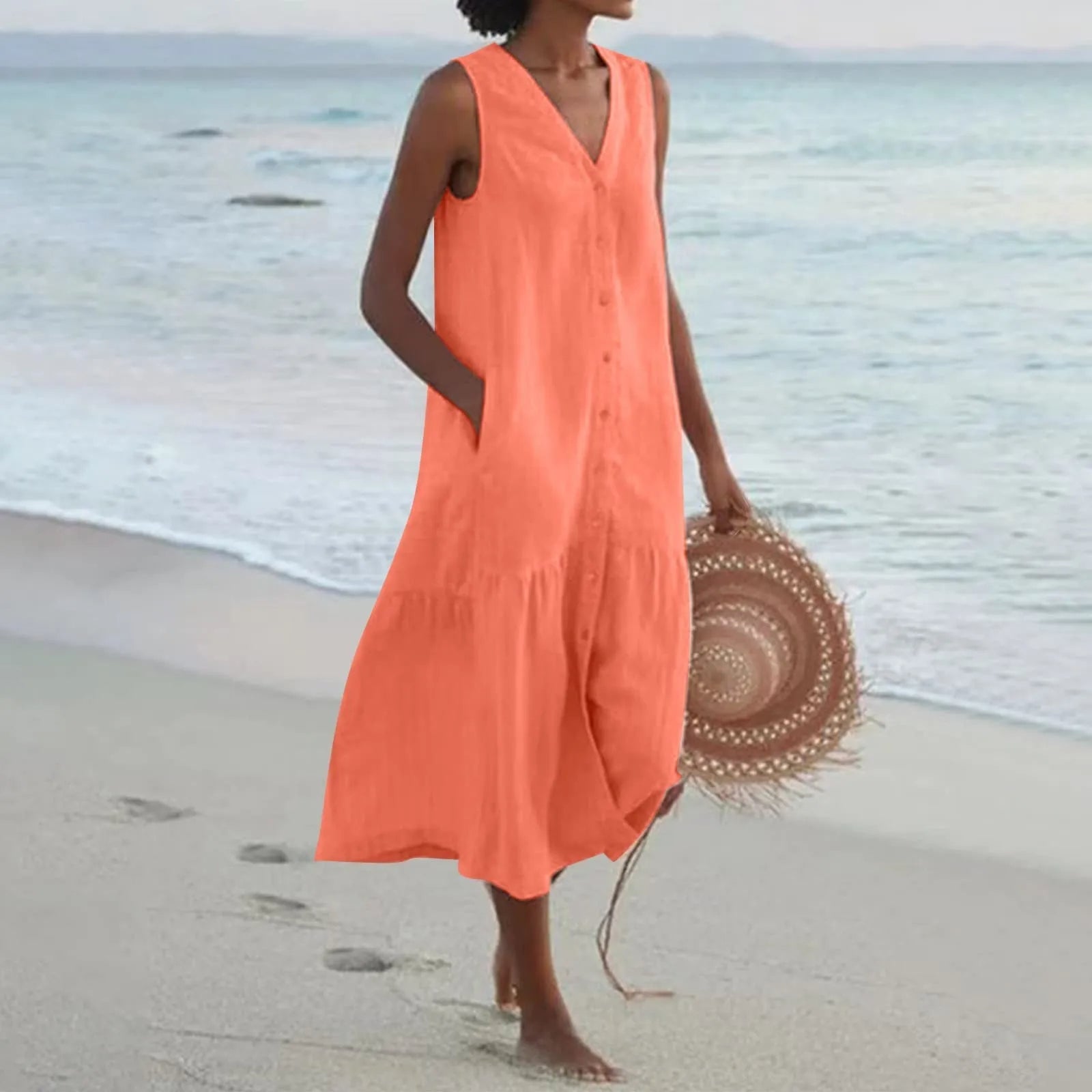 Summer Midi Dress for Women – Button Down Design
