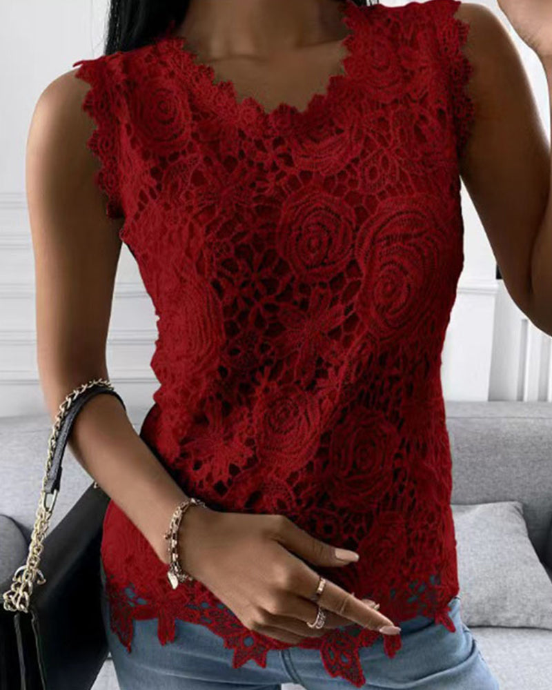 Casual Sleeveless Lace Tank Top for Women | Stylish Summer Top