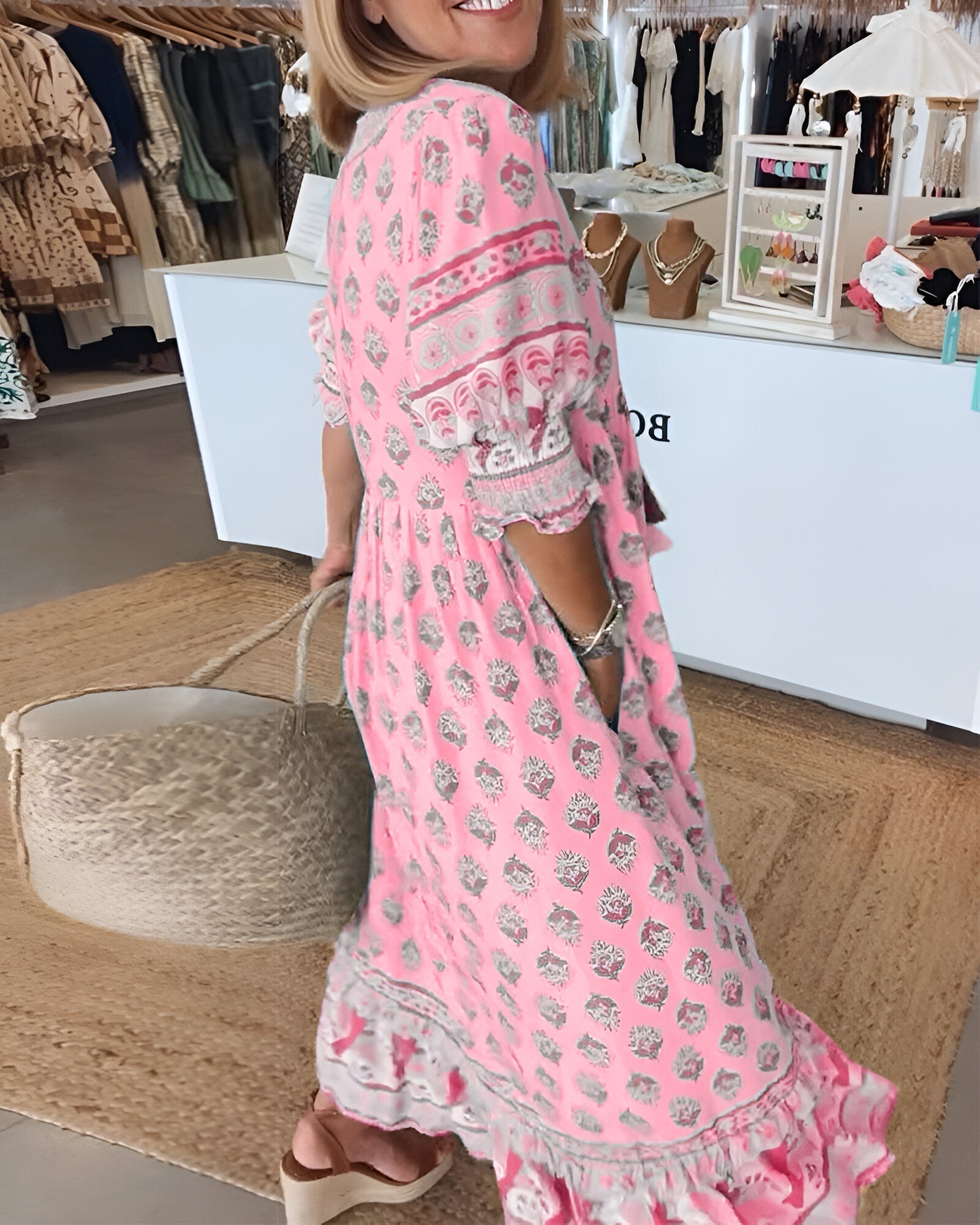 Boho-Style Floral V-Neck Maxi Dress for Women