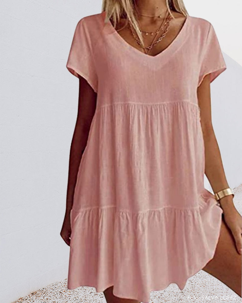 Soft Mini Summer Dress with V-Neck for Women