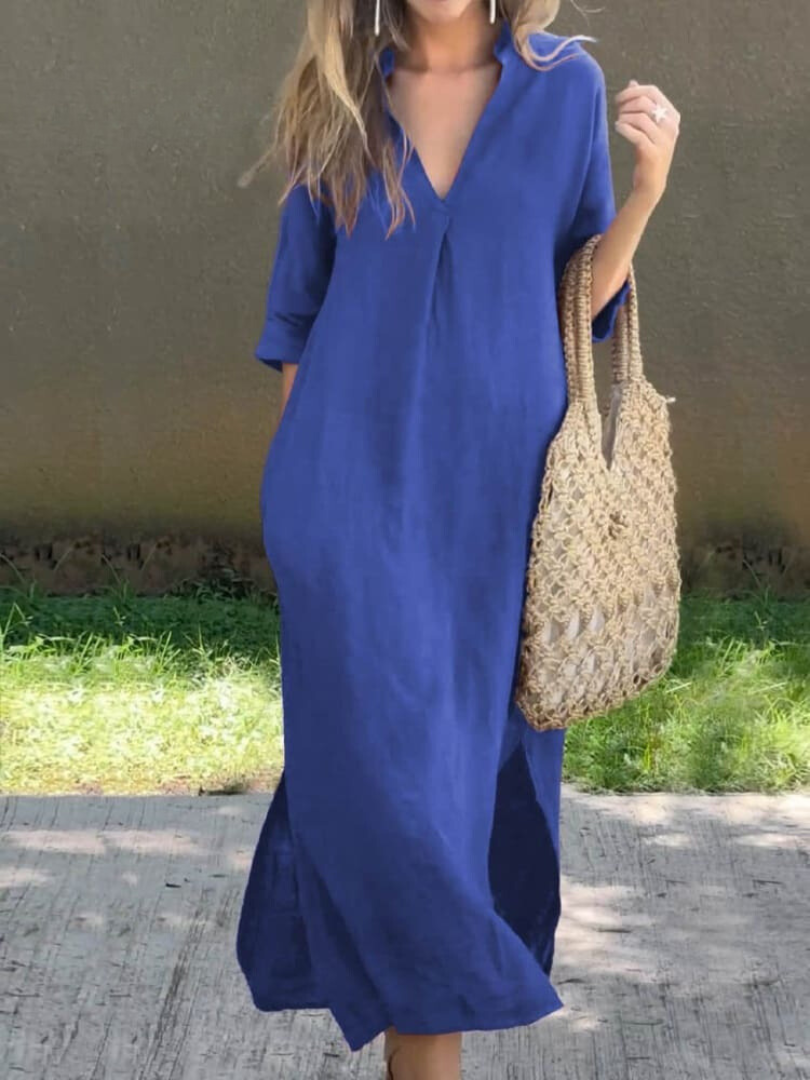 Timeless Summer Dress for Women – V-Neck & Midi Length