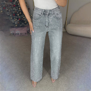 Sequin Wide Leg Denim Jeans for Women - Graziella
