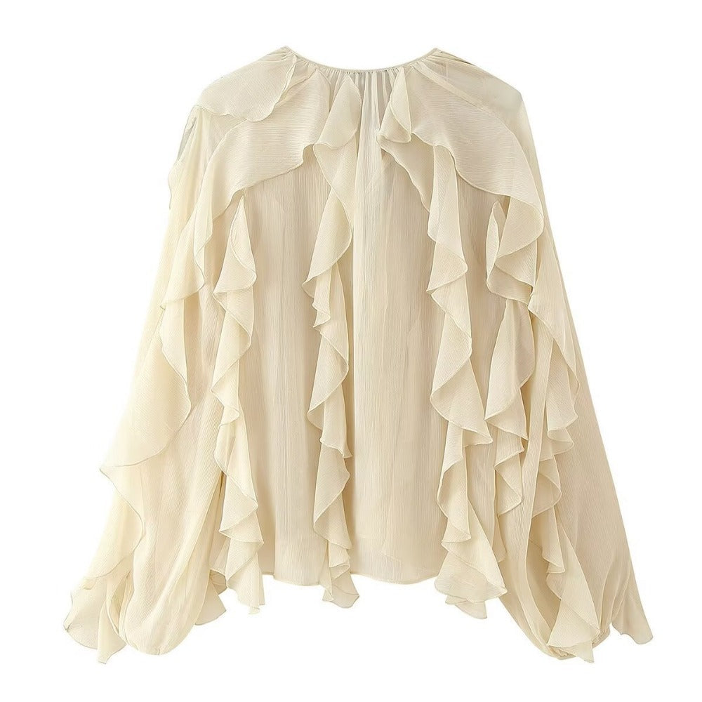 Ruffle Long Sleeve Chiffon Blouse for Women - Eugenia