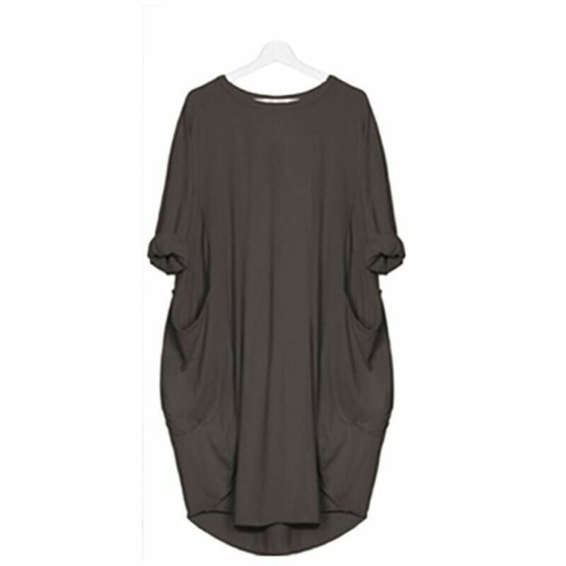 Casual Loose Fit Summer Midi Dress with Crew Neck for Women