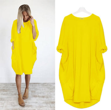 Casual Loose Fit Summer Midi Dress with Crew Neck for Women