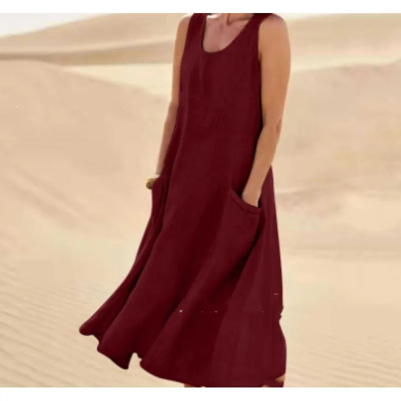 Casual Midi Summer Dress with Round Neck for Women | Comfortable Everyday Style
