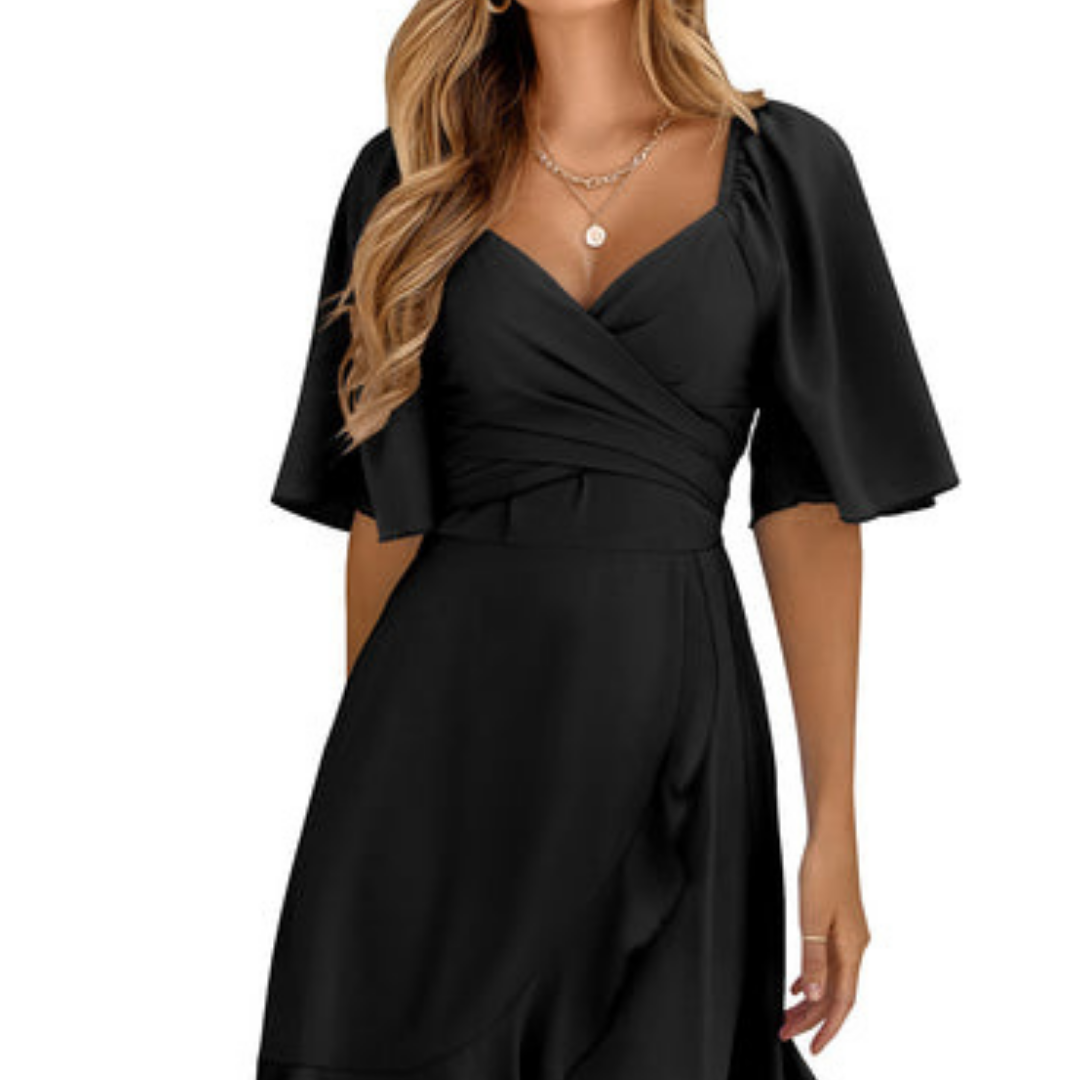 Airy Midi Wrap Dress with Deep V-Neck for Women
