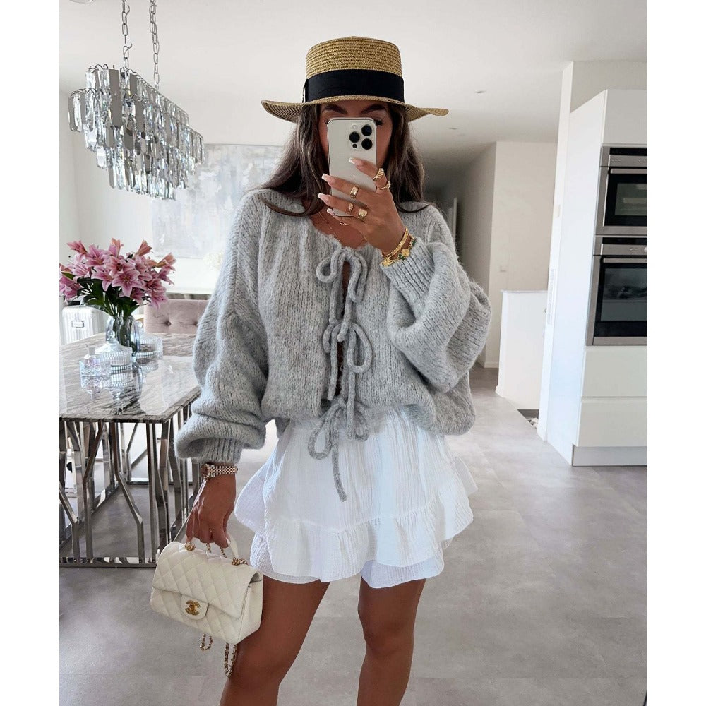 Knit Cardigan with Front Tie Closure for Women - Emma