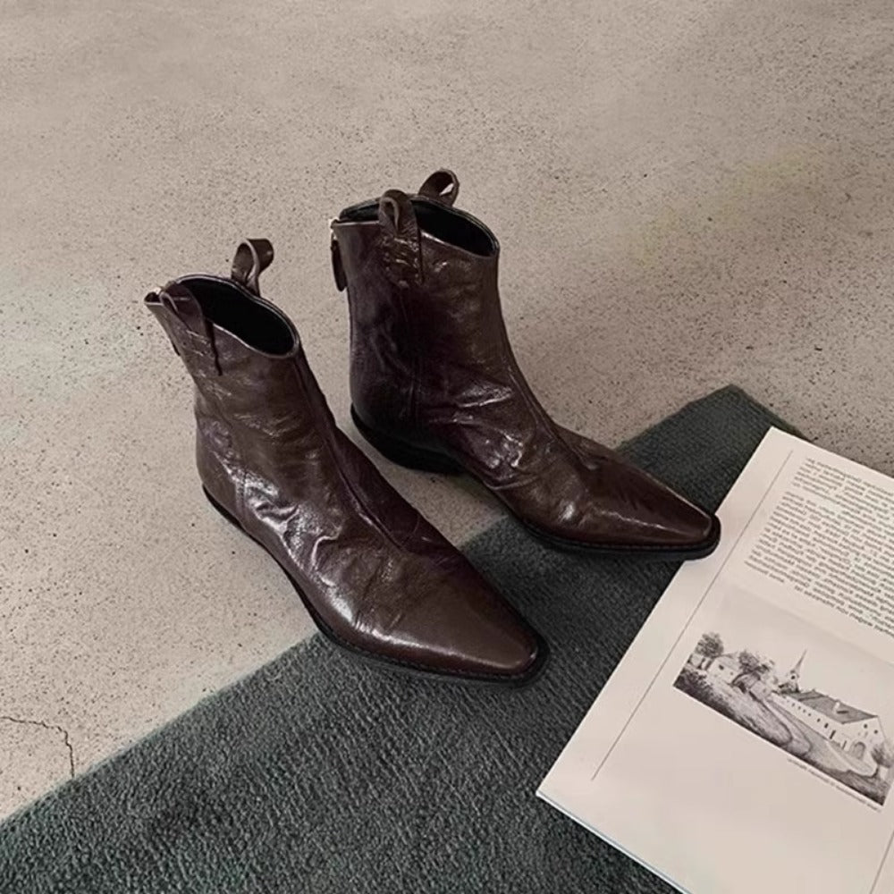 Genuine Leather Ankle Boots with Pointed Toe for Women - Costanza