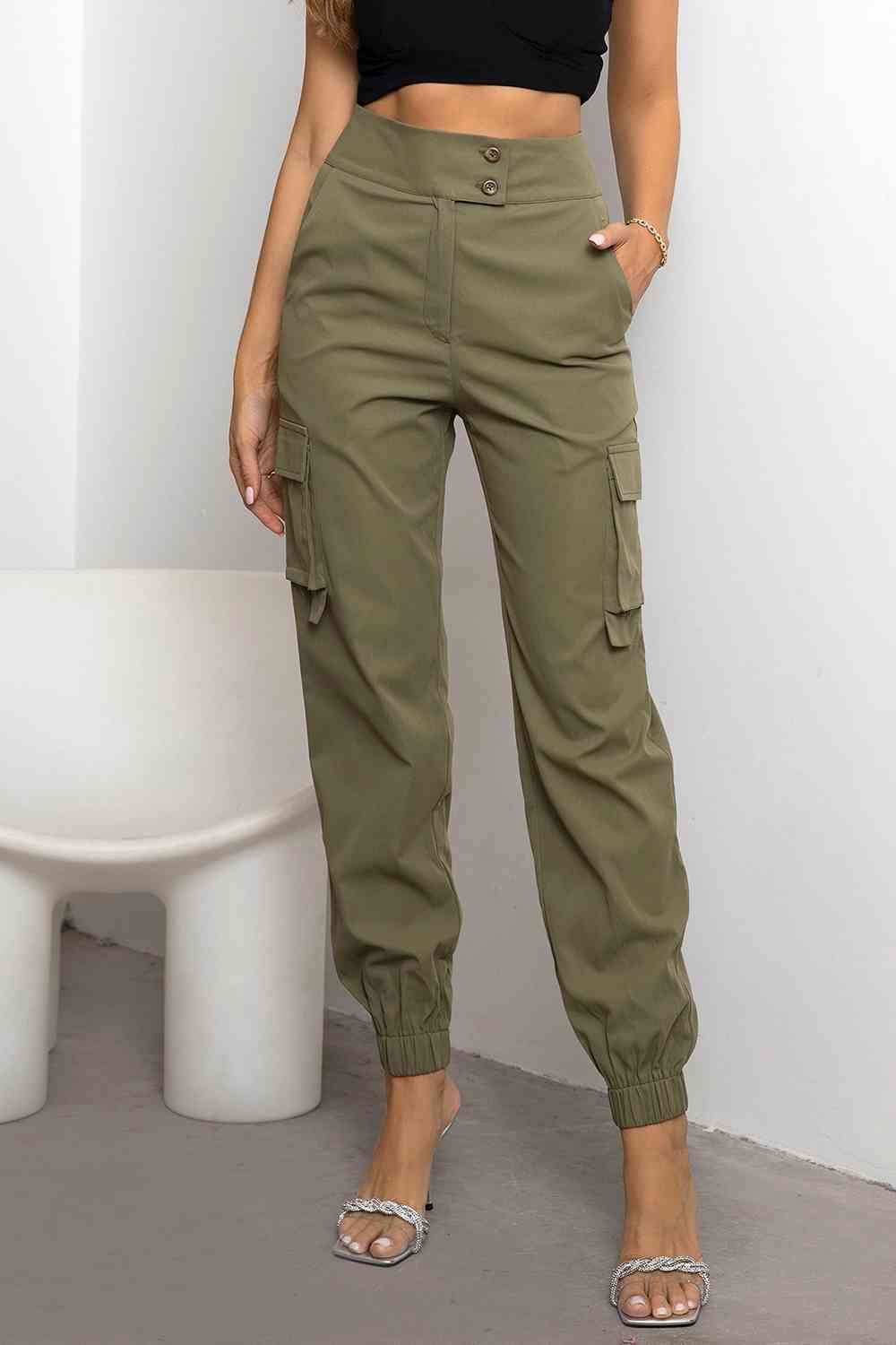 High Waist Cargo Trousers with Pockets for Women