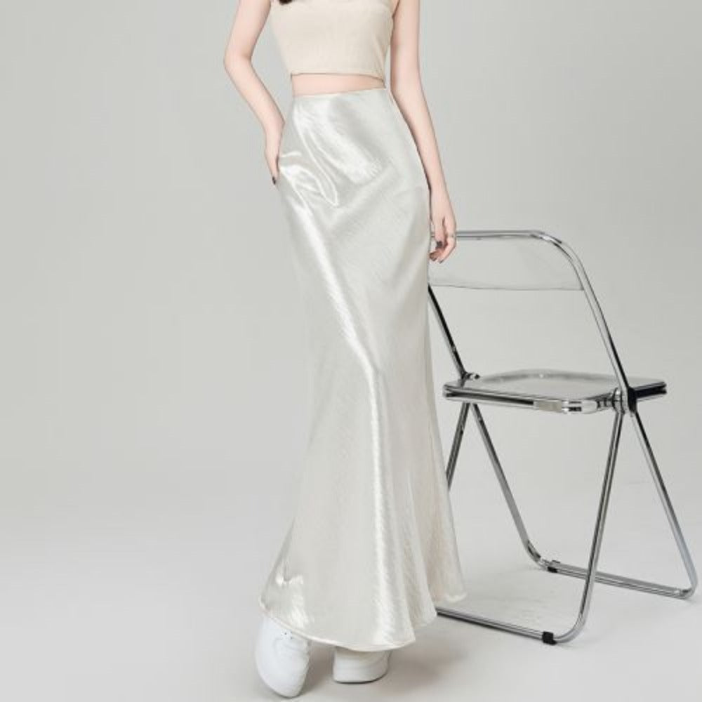 Satin Maxi Skirt with High Waist for Women - Bice
