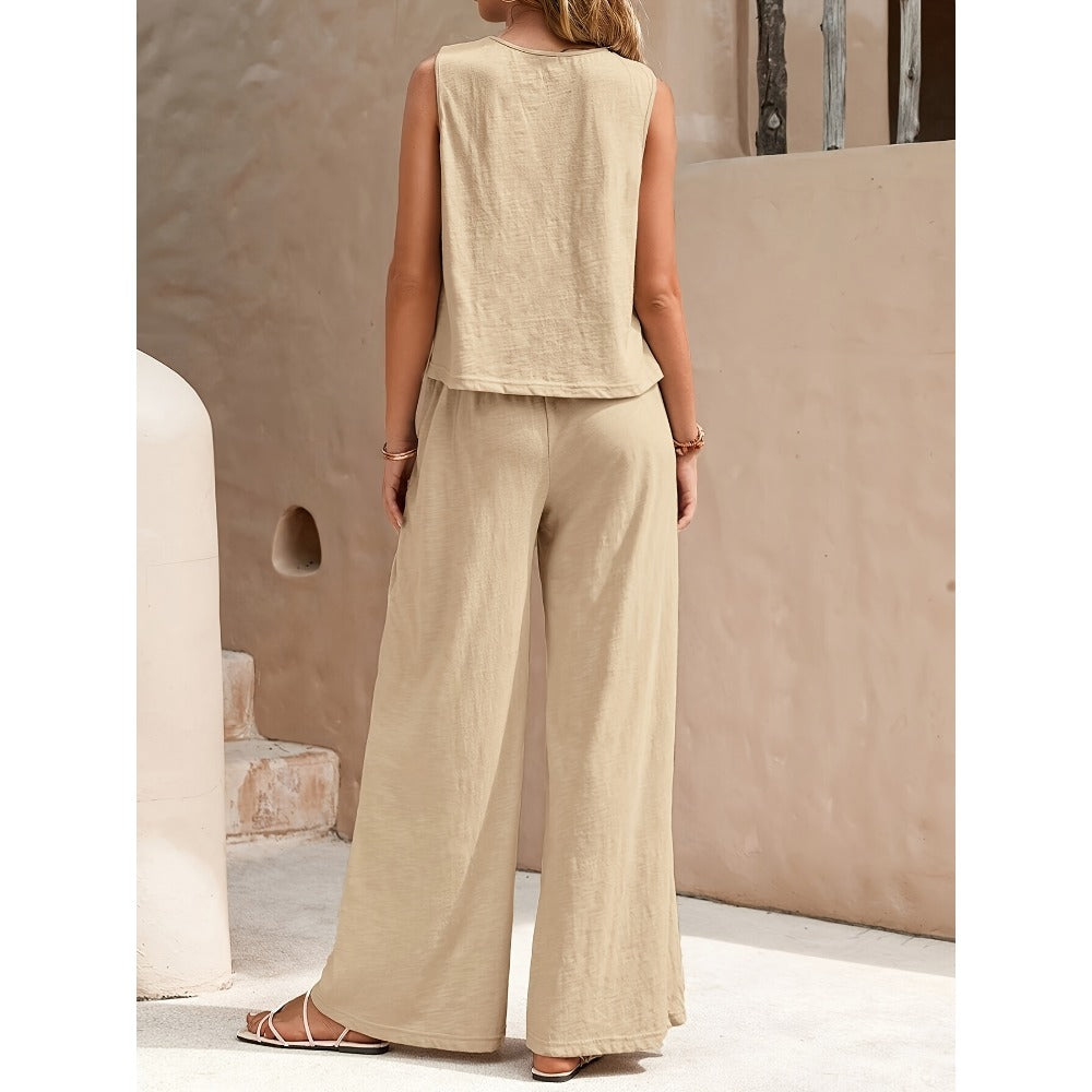 Sleeveless Top and Wide Leg Pants Set for Women - Rosaria