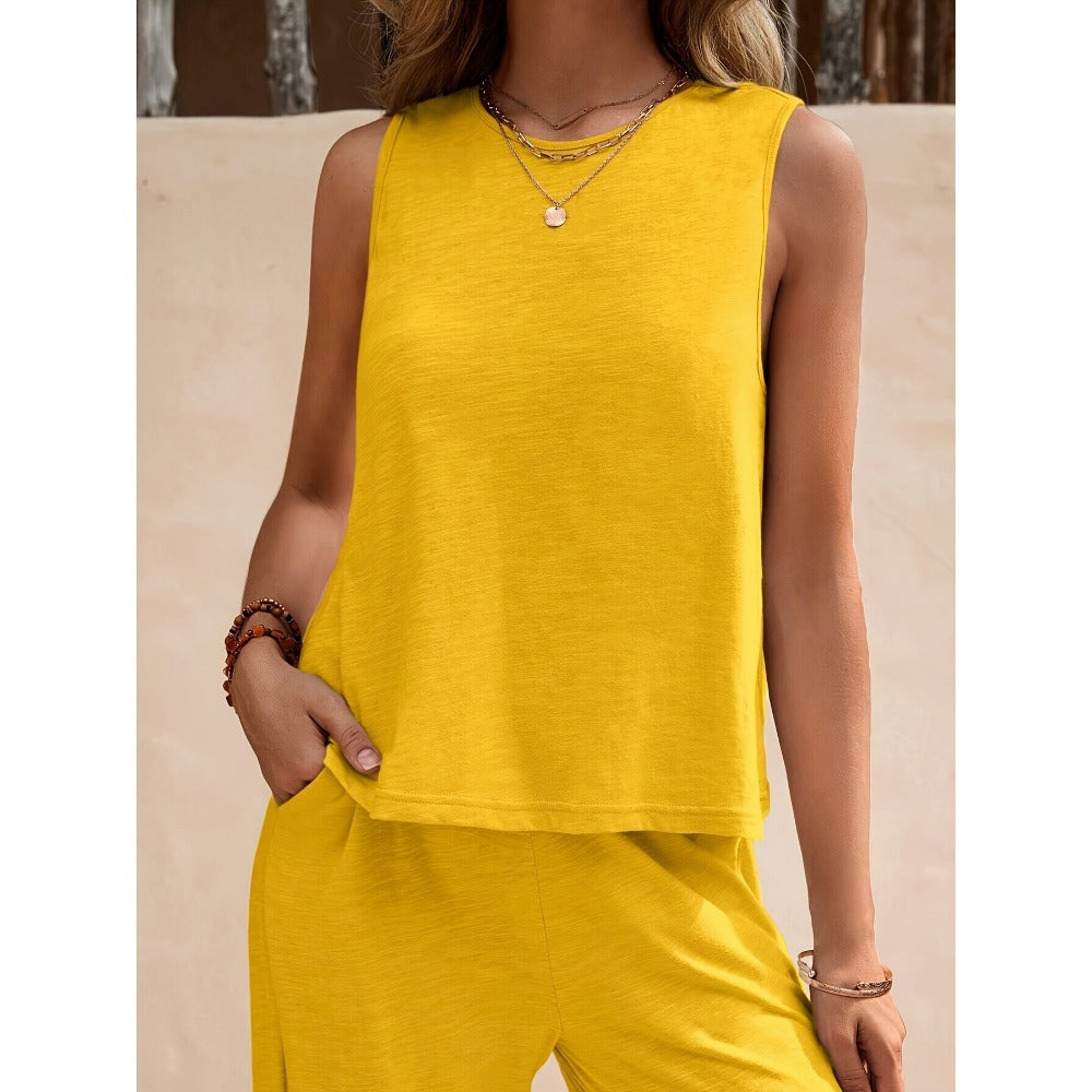 Sleeveless Top and Wide Leg Pants Set for Women - Rosaria