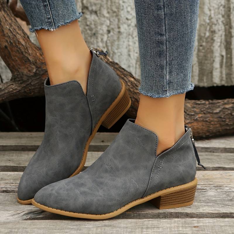 Women’s Suede Ankle Boots with Low Heel and Pointed Toe