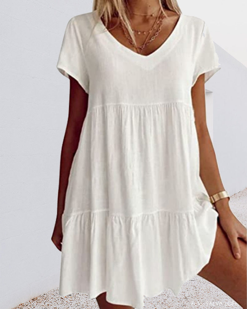 Soft Mini Summer Dress with V-Neck for Women