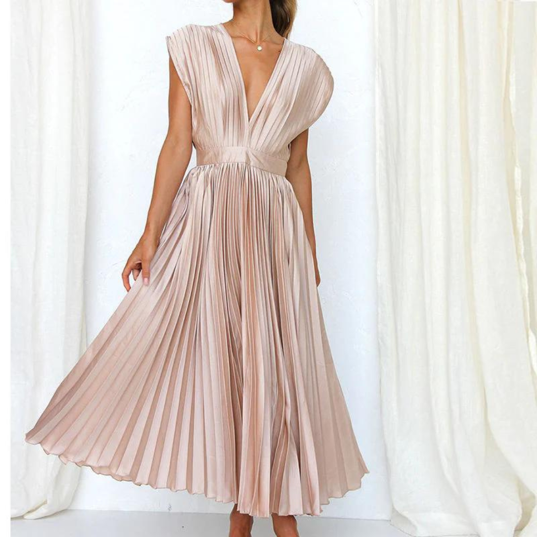 Black Midi Evening Dress with V-Neck for Women
