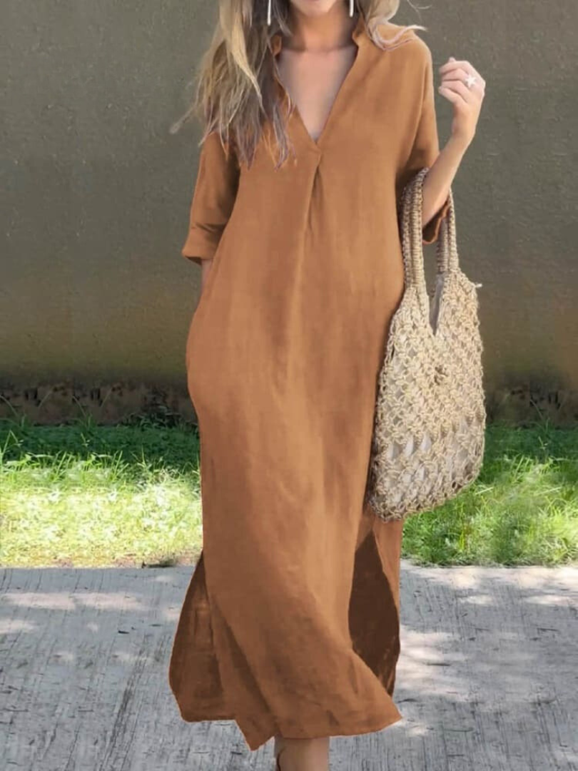 Timeless Summer Dress for Women – V-Neck & Midi Length