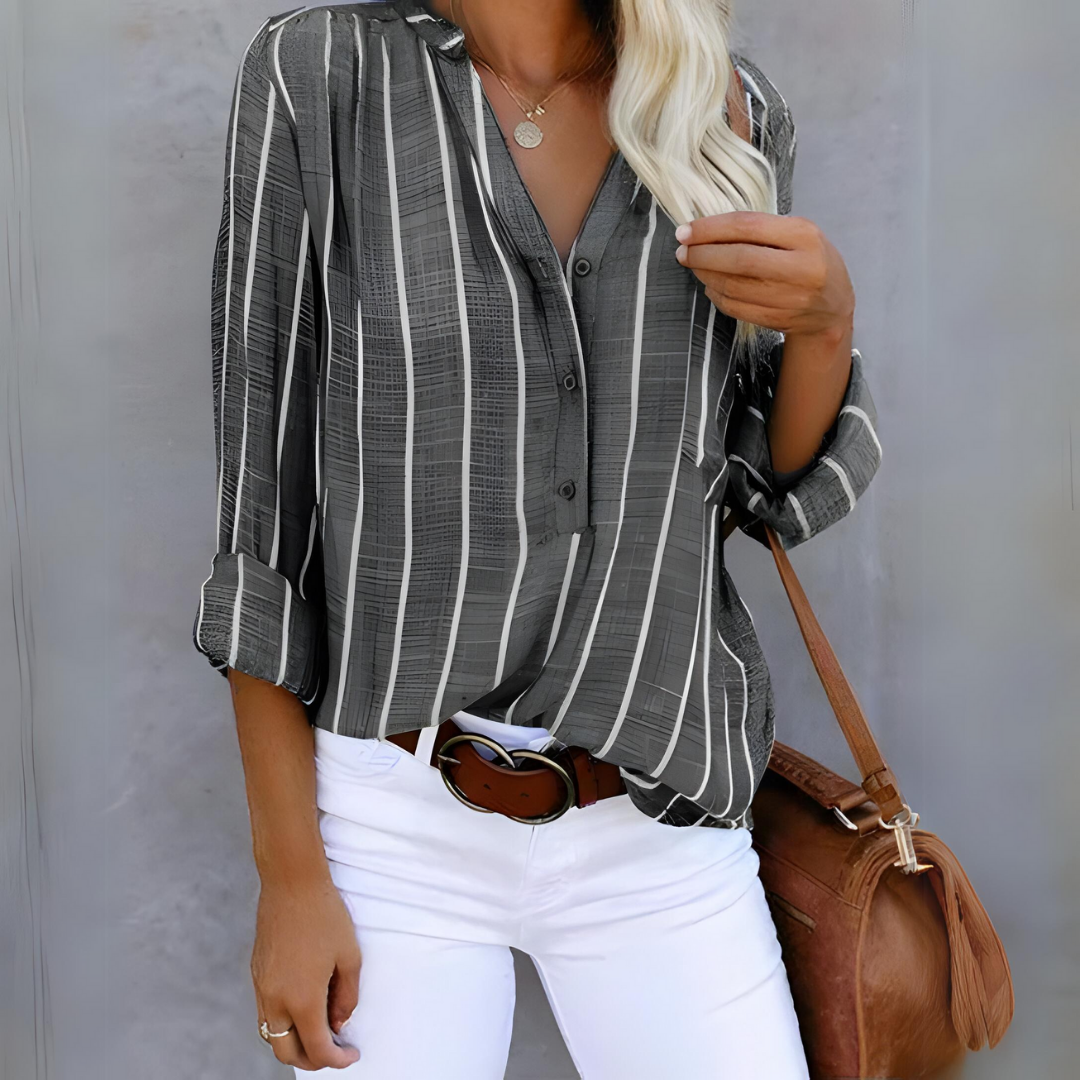 Striped Long Sleeve Blouse for Women | Button Down Style