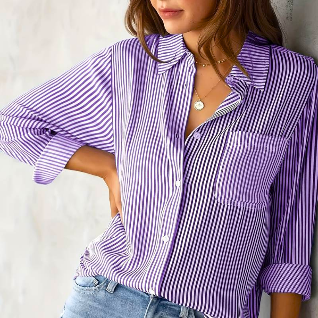 Striped Long Sleeve Summer Blouse for Women | Lightweight Casual Top