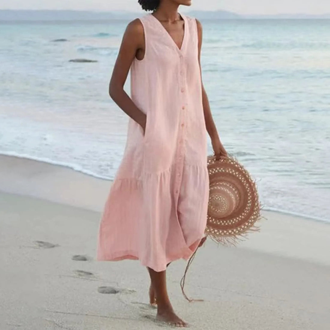 Summer Midi Dress for Women – Button Down Design
