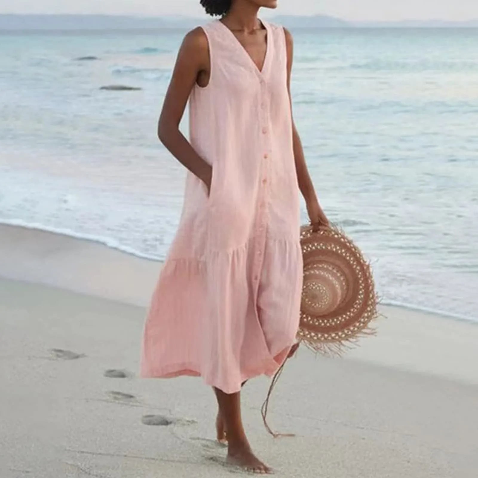 Summer Midi Dress for Women – Button Down Design