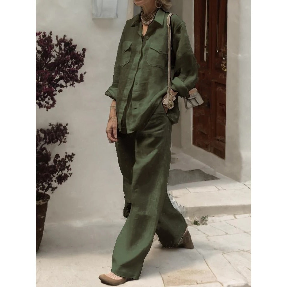 Long Sleeve Shirt and Wide-Leg Pants Set for Women - Marta