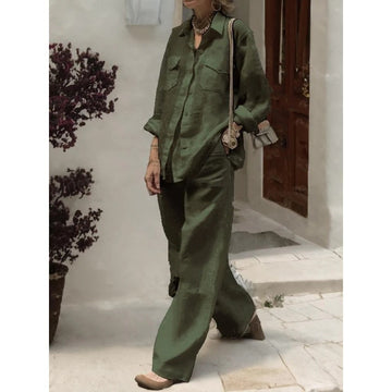 Long Sleeve Shirt and Wide-Leg Pants Set for Women - Marta
