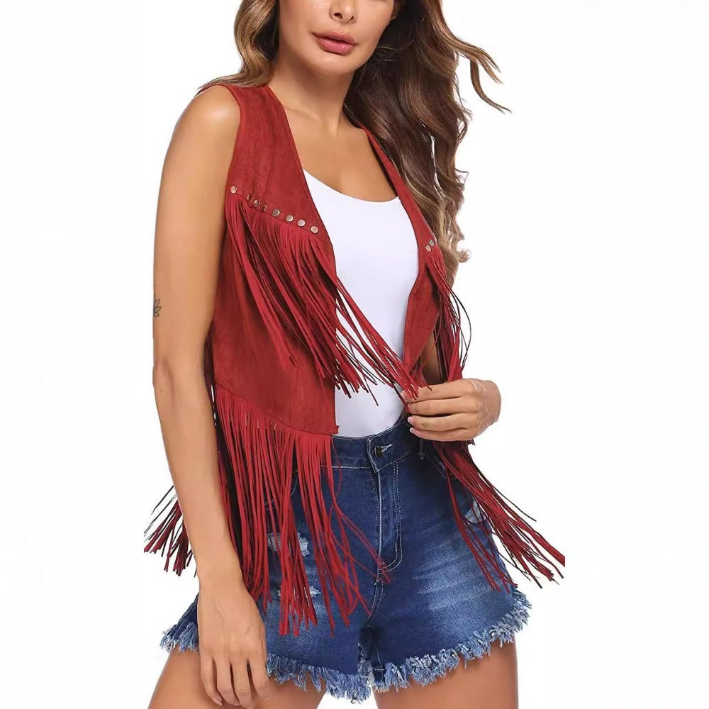 Fringe Vest with Stud Details for Women - Giada
