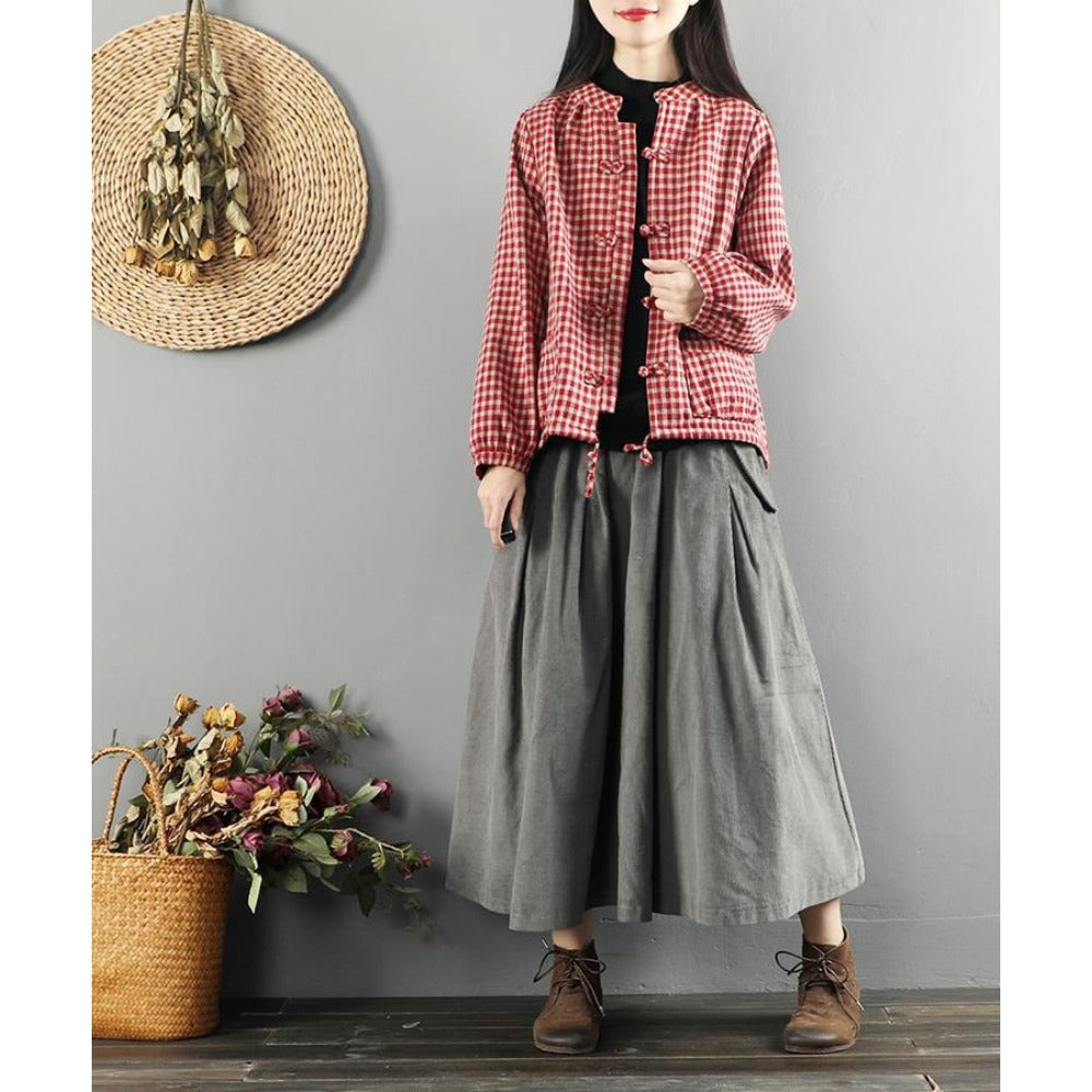 Checkered Fleece Tops Jacket for Women - Elvira