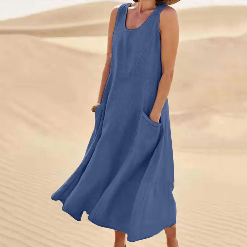 Casual Midi Summer Dress with Round Neck for Women | Comfortable Everyday Style
