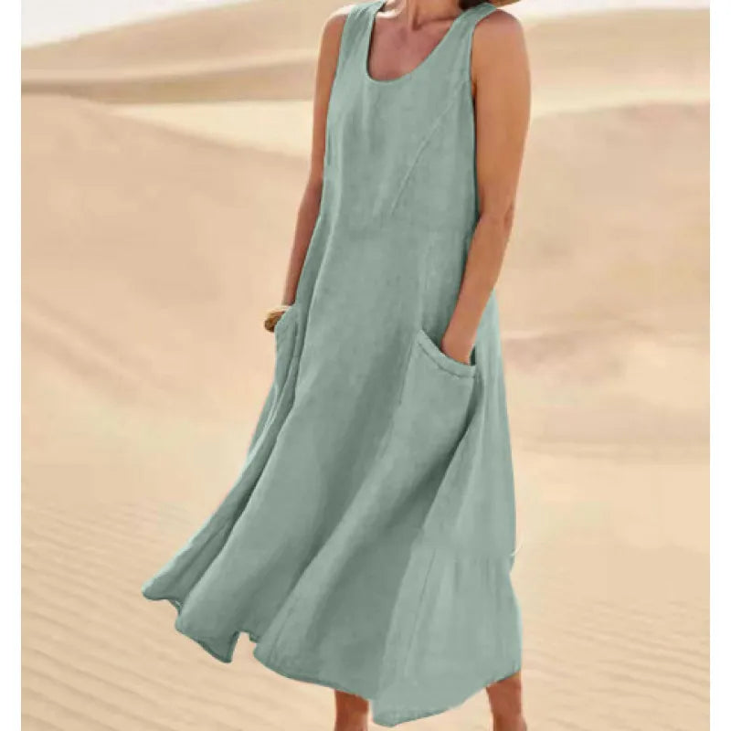 Casual Midi Summer Dress with Round Neck for Women | Comfortable Everyday Style