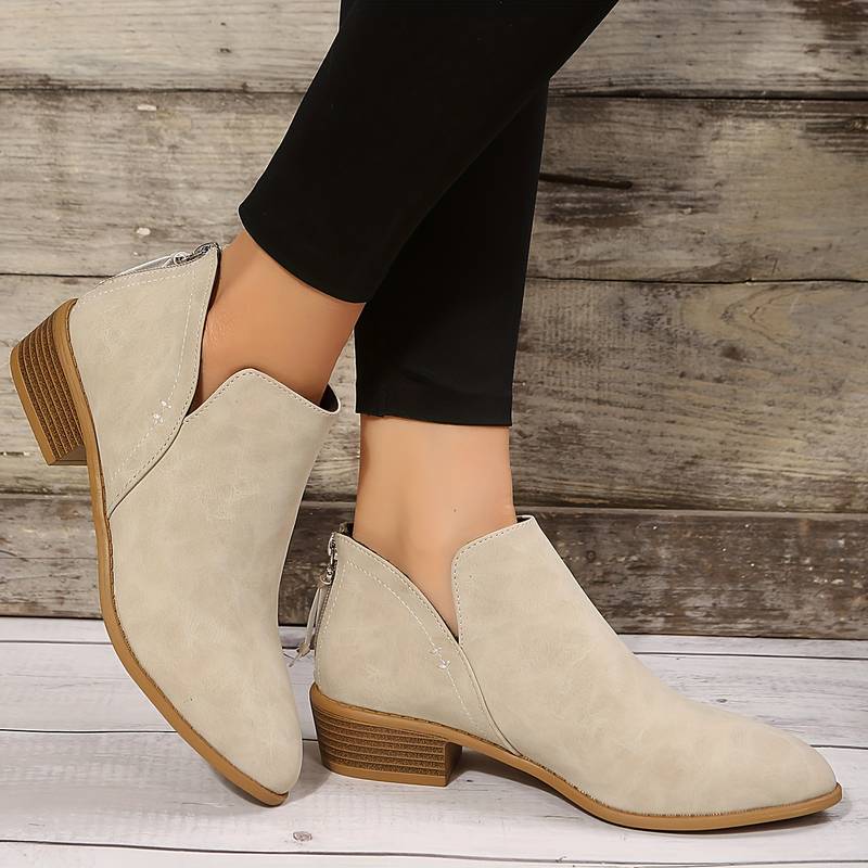 Women’s Suede Ankle Boots with Low Heel and Pointed Toe