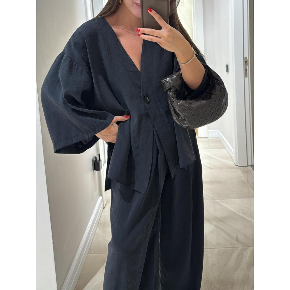 Two Piece Wide Leg Pants Set for Women - Iris