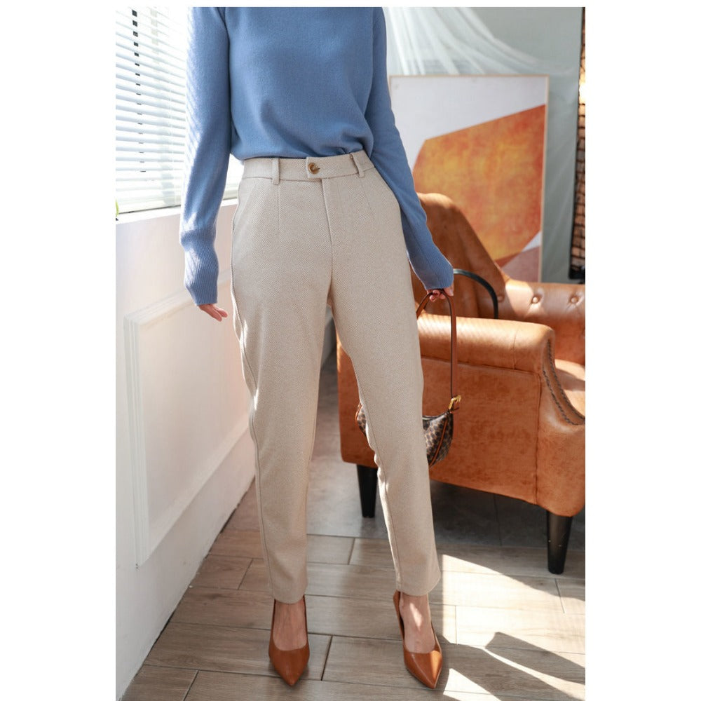 Herringbone High Waist Trousers for Women - Gigliola
