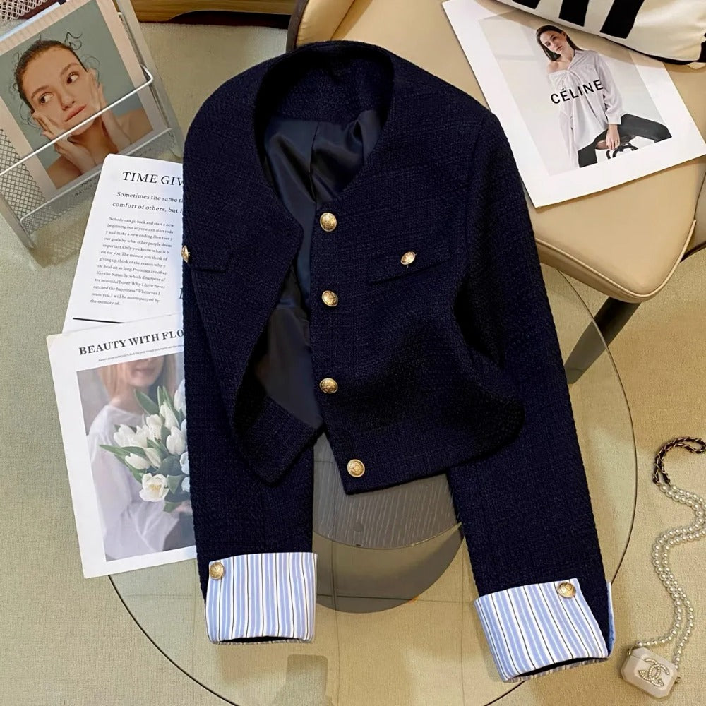 Navy Blue Button Front Blazer Jacket for Women - Adele