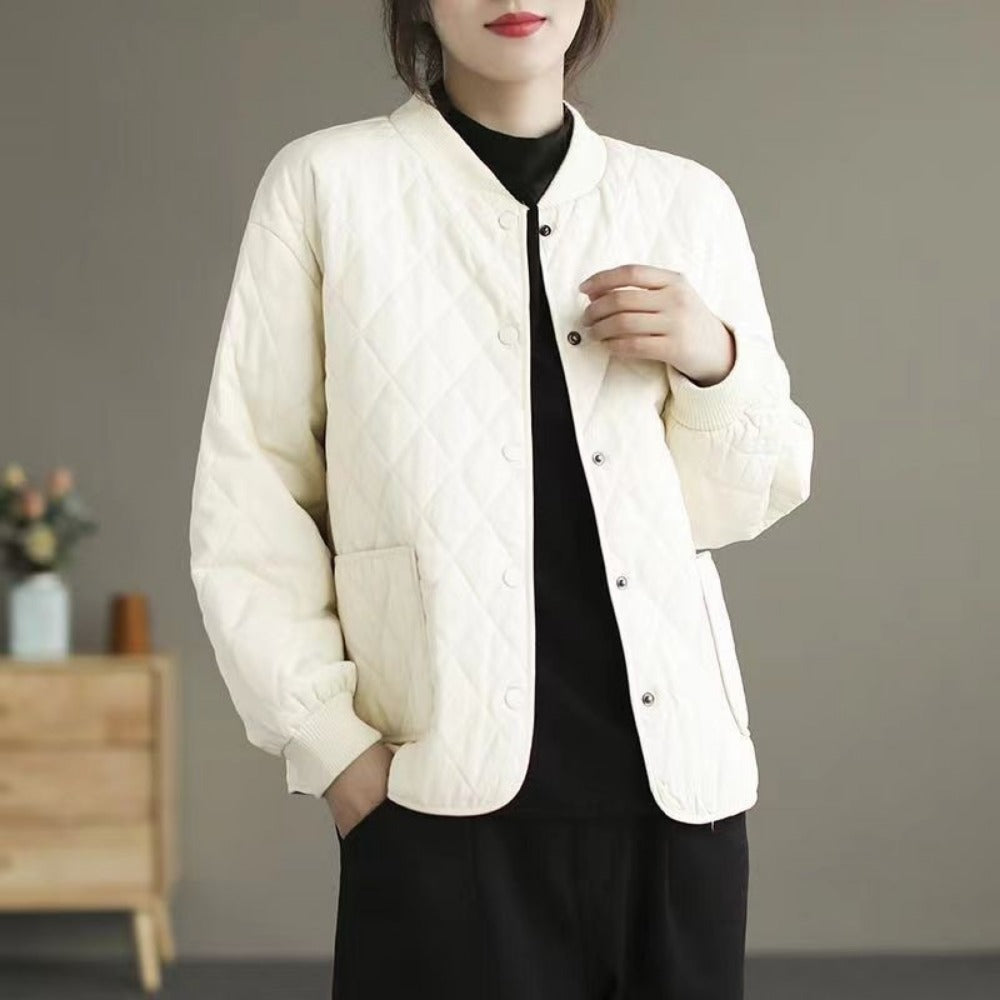 Quilted Button Down Jacket with Pockets for Women - Noemi