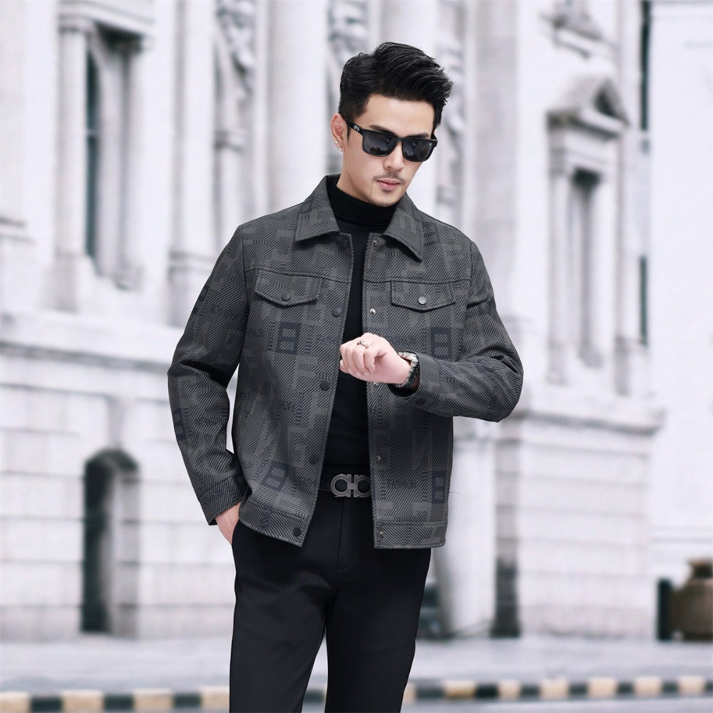 Printed Button Up Jacket with Long Sleeves for Men - Emina