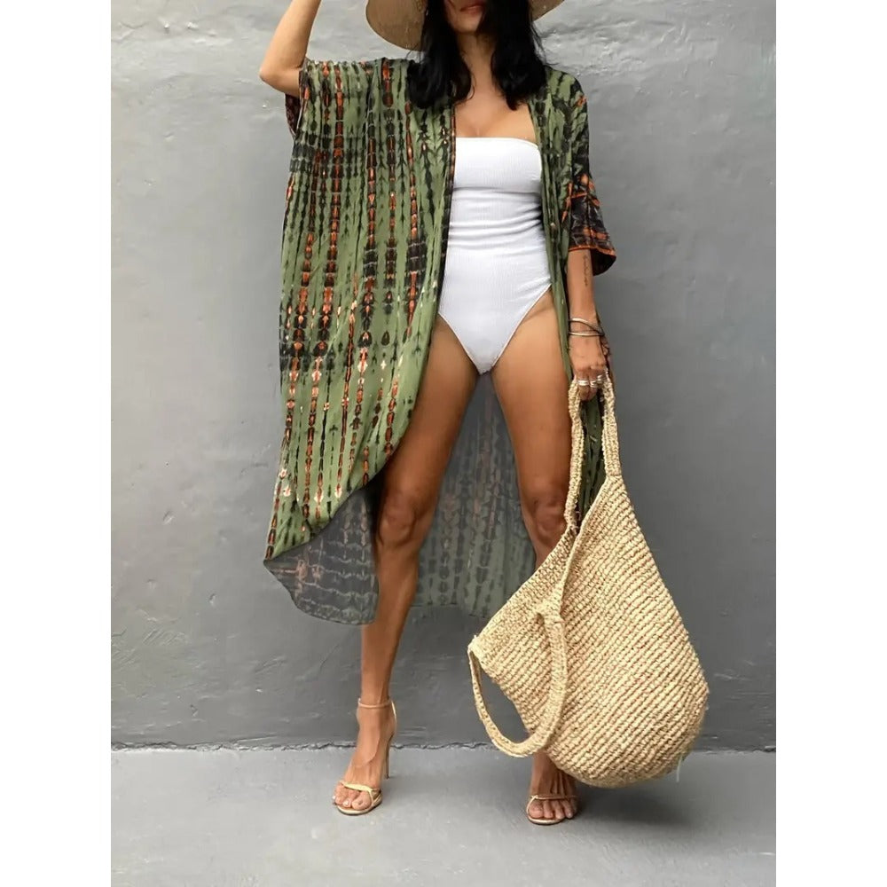 Tie Dye Maxi Kimono with Belt for Women - Viola
