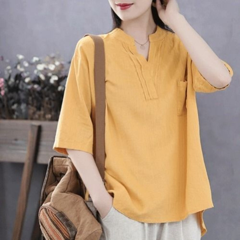 Half Sleeve Linen Blouse for Women - Lelia