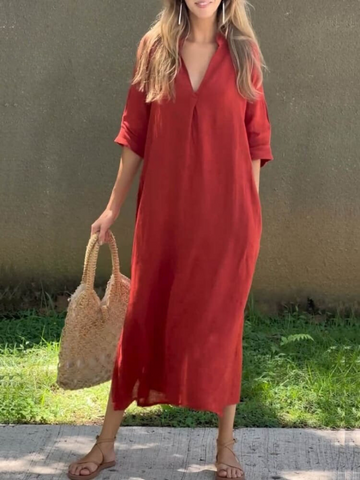 Timeless Summer Dress for Women – V-Neck & Midi Length