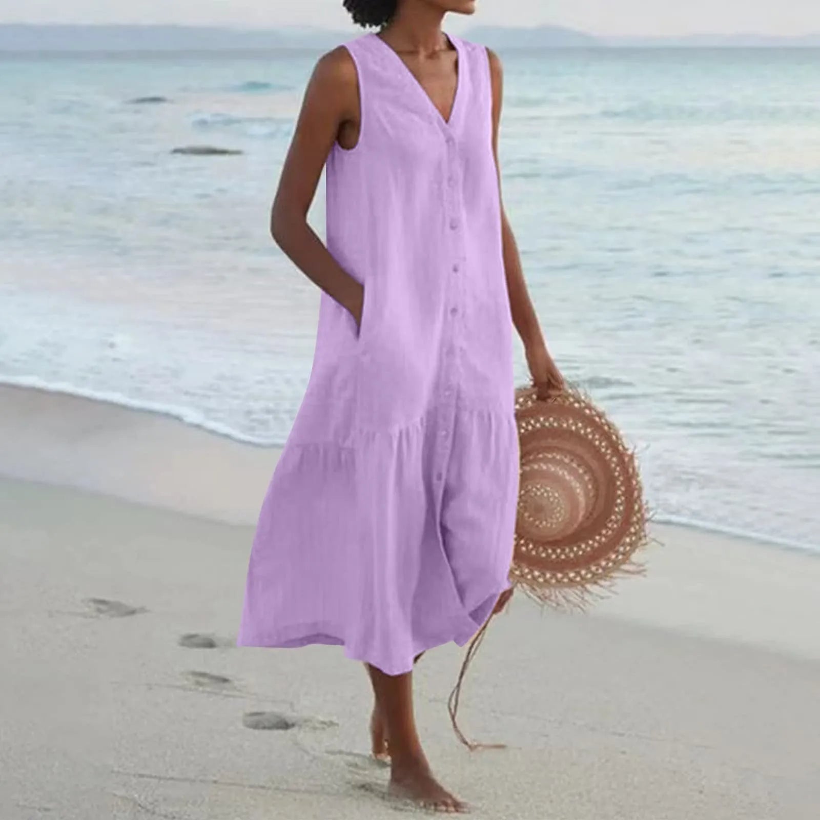 Summer Midi Dress for Women – Button Down Design