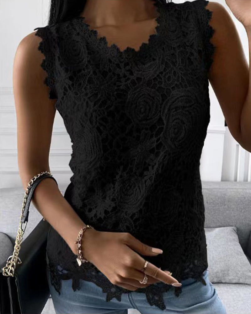Casual Sleeveless Lace Tank Top for Women | Stylish Summer Top