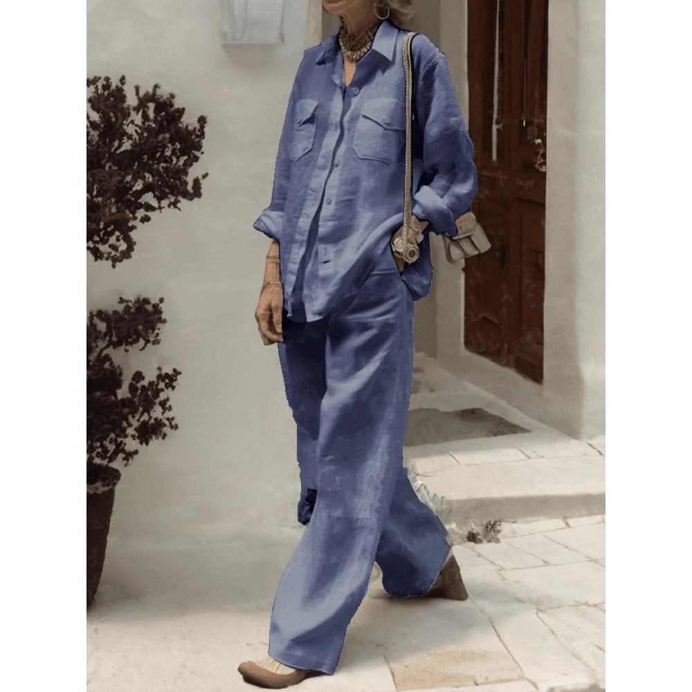 Long Sleeve Shirt and Wide-Leg Pants Set for Women - Marta