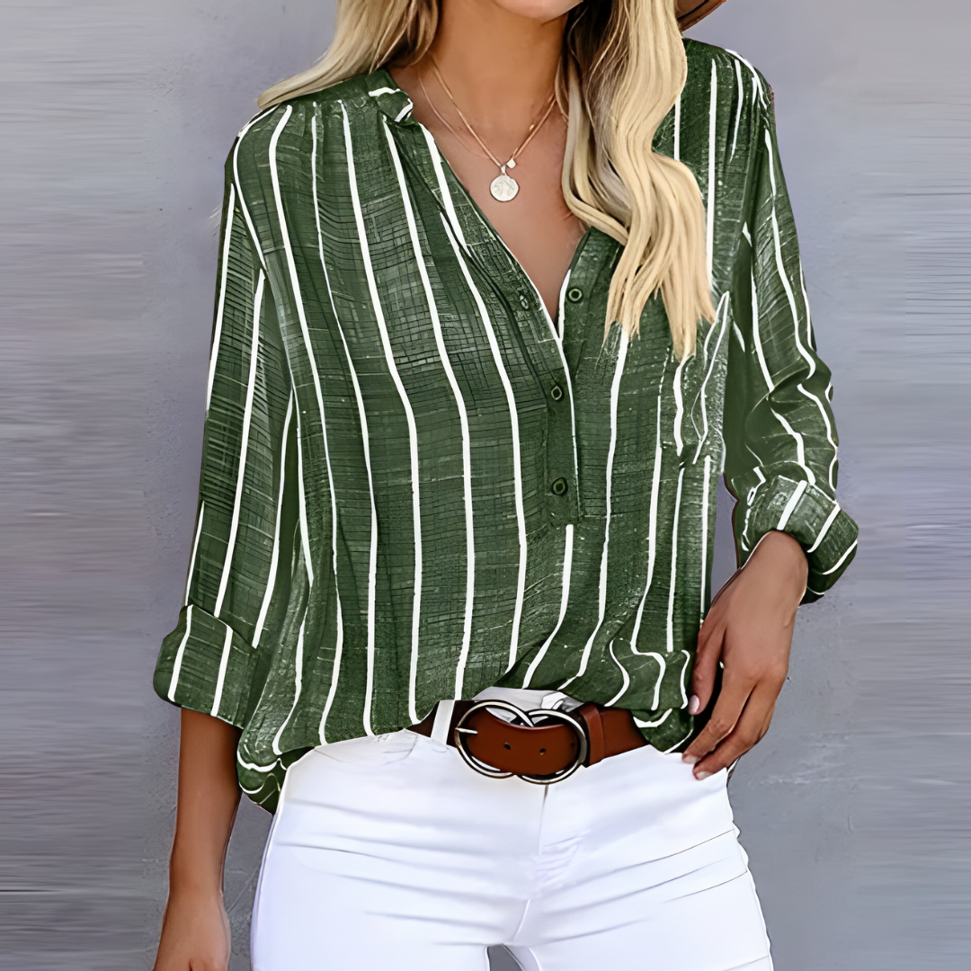 Striped Long Sleeve Blouse for Women | Button Down Style