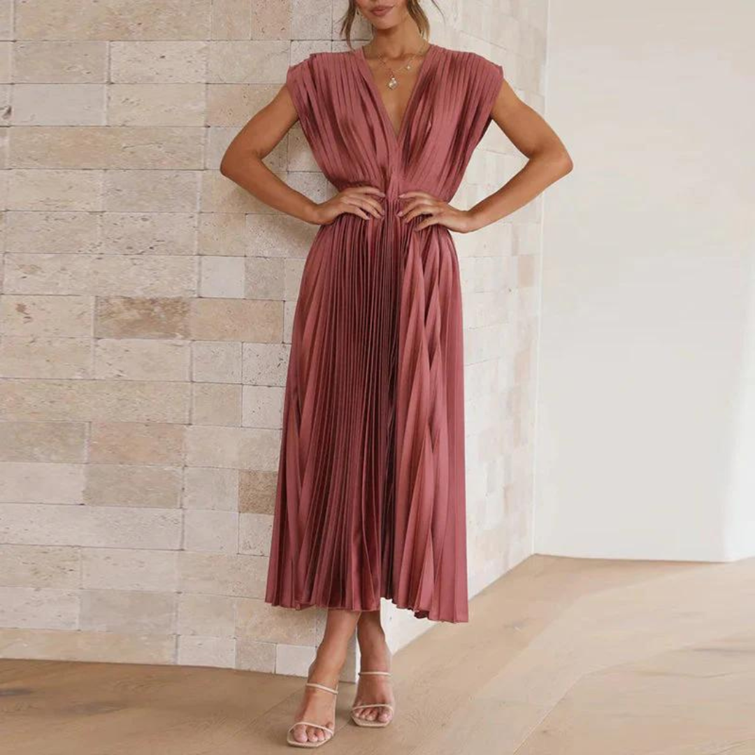 Black Midi Evening Dress with V-Neck for Women
