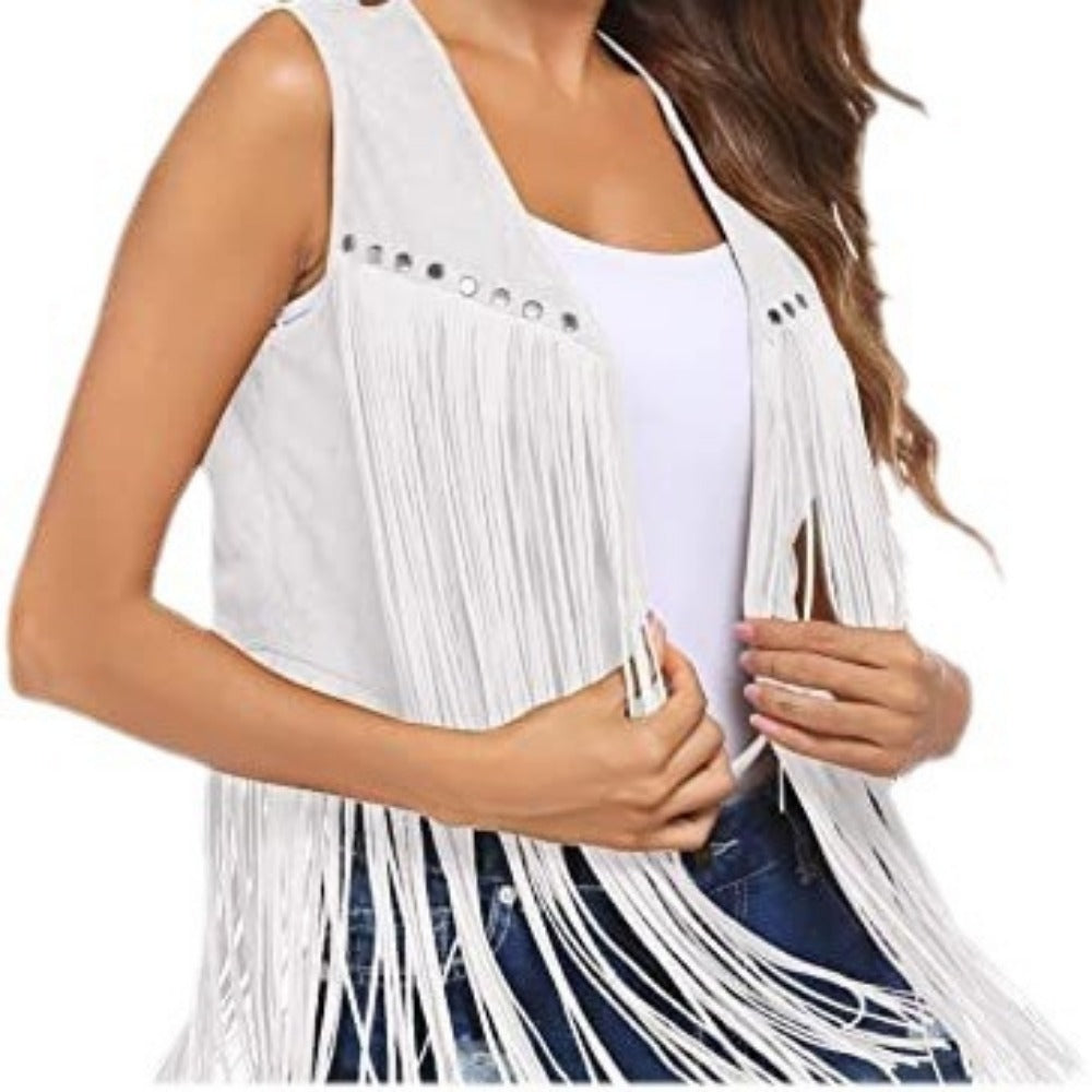 Fringe Vest with Stud Details for Women - Giada