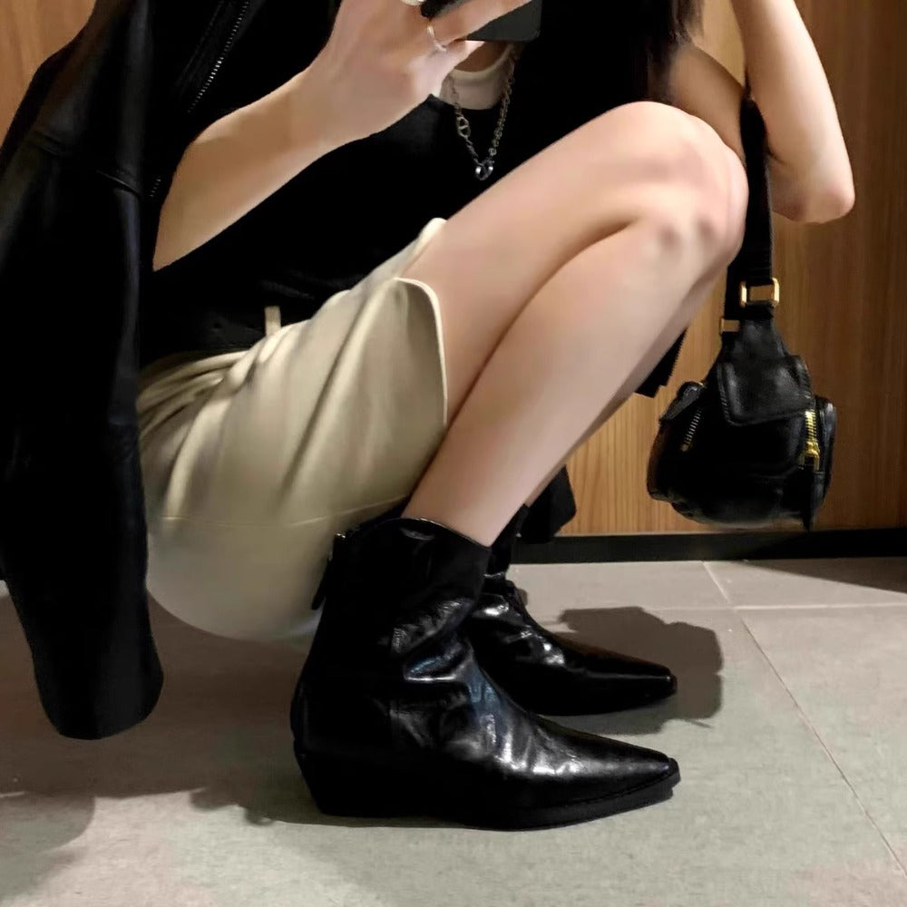 Genuine Leather Ankle Boots with Pointed Toe for Women - Costanza