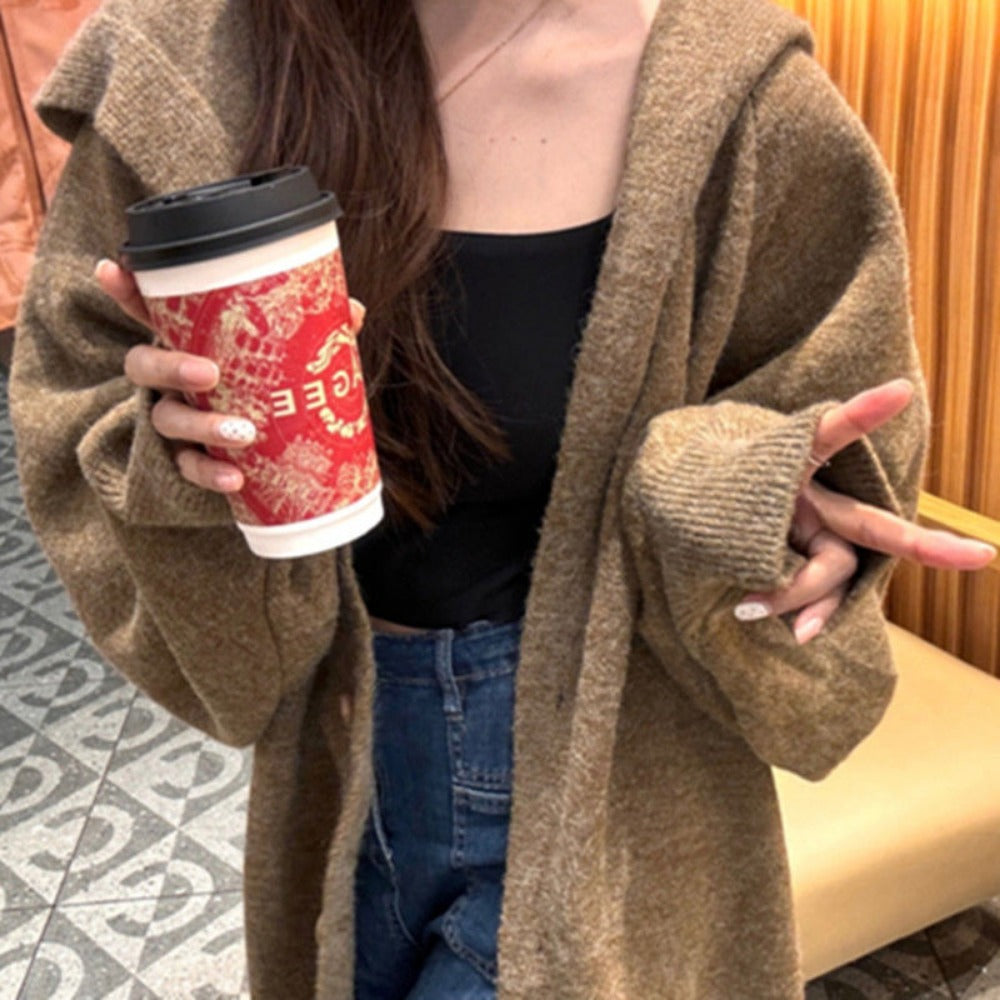 Long Knit Hooded Cardigan for Women - Ilaria