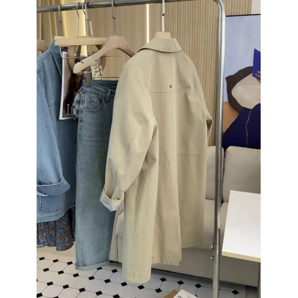 Long Button Down Trench Coat with Pockets for Women - Candida